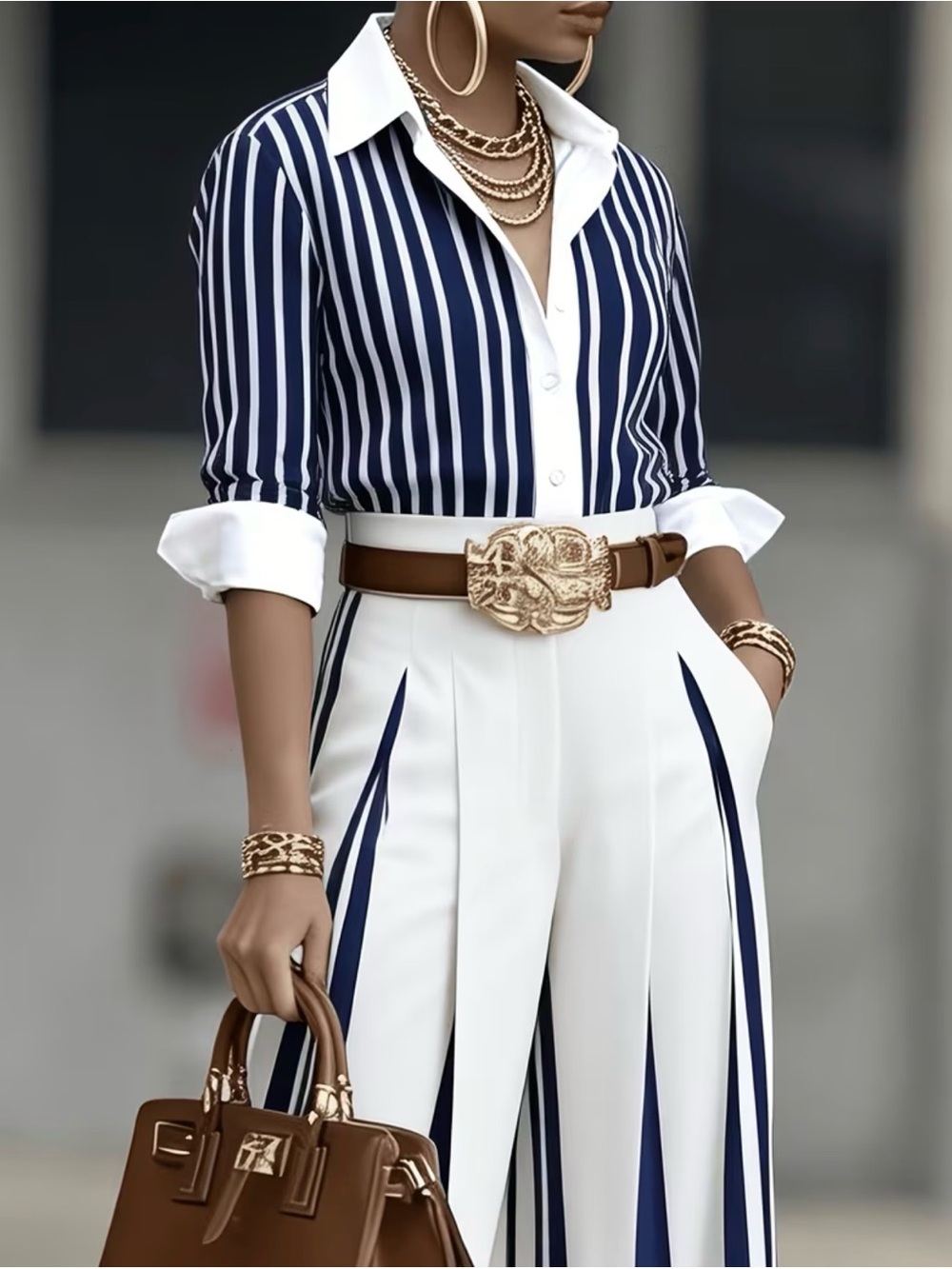 Women's Navy Striped Shirt